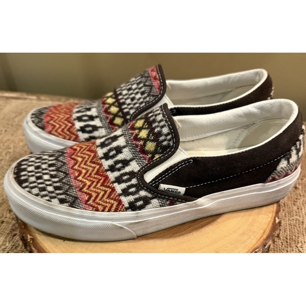 Vans Classic Slip On Fair Isle Brown Woven Textile Shoes Size Men 7 Women's 8.5 - Picture 4 of 13